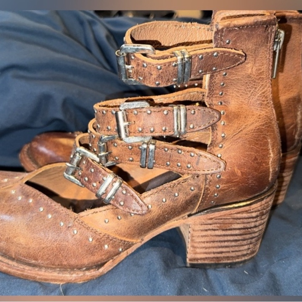 Brown Leather Buckle Ankle Boots